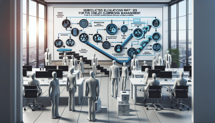 A flowchart showing escalation paths for complex complaints in a professional office setting.
