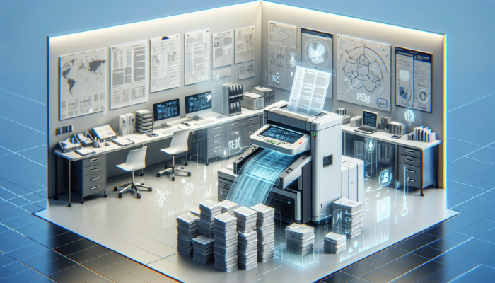 Modern healthcare office using scanners to digitize medical records, prescriptions, and lab reports for efficiency.