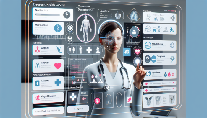 A healthcare professional using an EHR system to update patient demographics and medical history on a user-friendly interface.