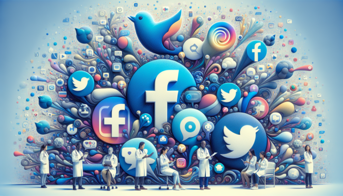 A vibrant collage of healthcare brands engaging on social media, enhancing visibility and community.