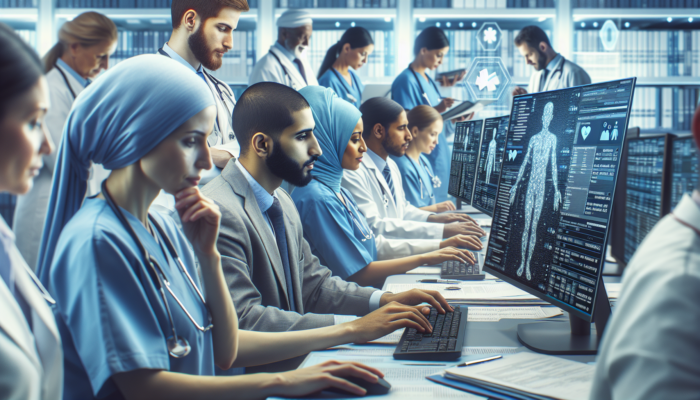 Medical coders reviewing patient records and coding data on computers for accurate billing and claims.