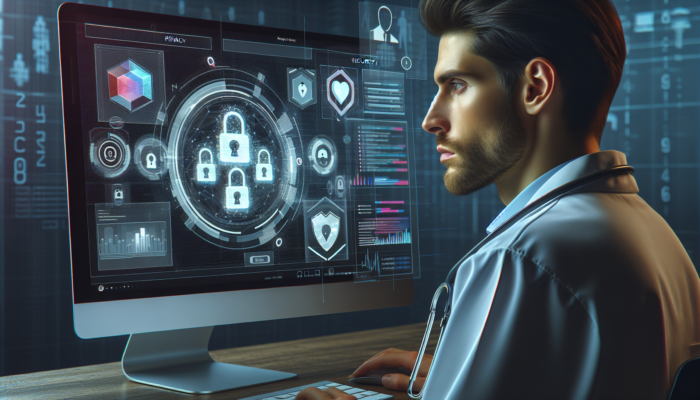 A healthcare professional training on CRM software, focusing on data management and security protocols.