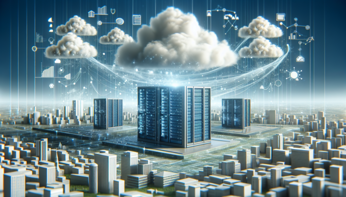 A digital landscape with scalable cloud servers, symbolizing flexibility and cost-effectiveness for businesses.