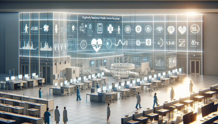 A modern, efficient UK NHS hospital focusing on patient care with minimal waste and reduced administrative costs.