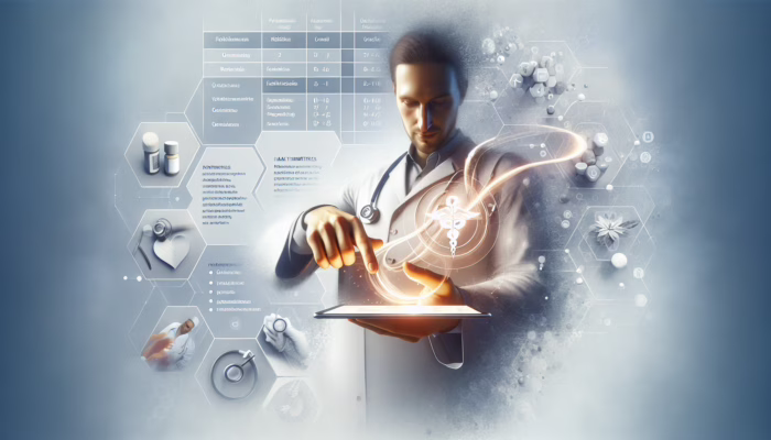 A patient using a digital device to access and share health records with doctors, symbolizing empowerment in healthcare.