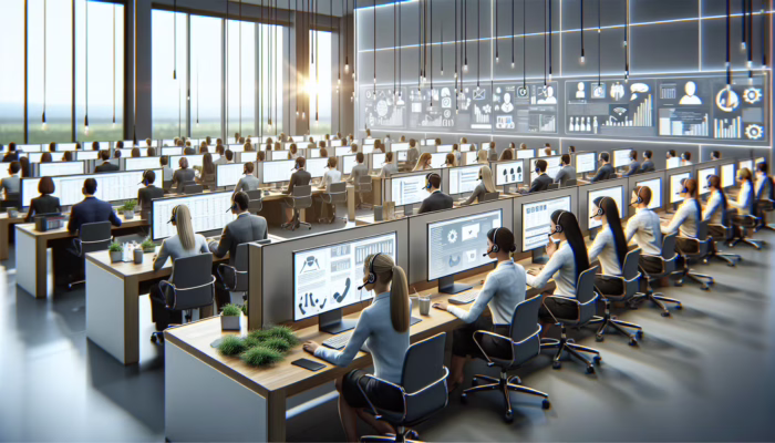 Agents in a modern call center handling customer inquiries through various channels.