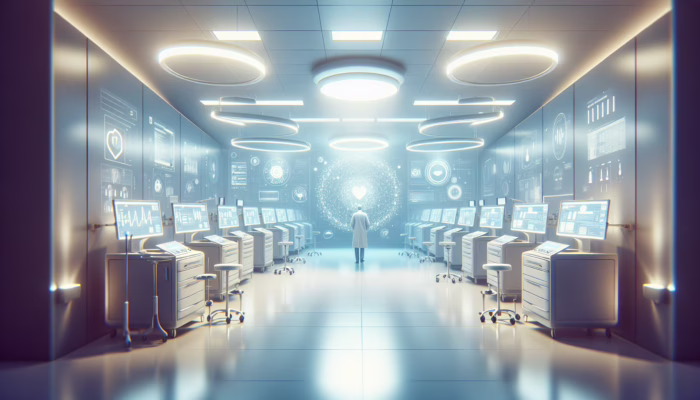 Automated CRM systems in a modern healthcare setting, enhancing patient care by reducing paperwork and errors.