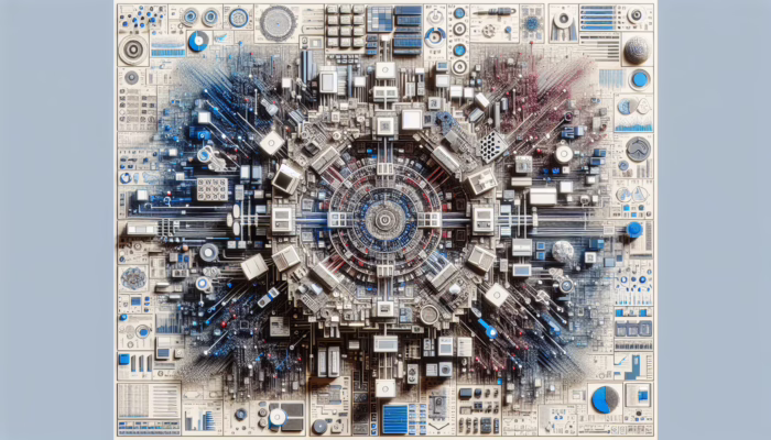 A complex system integration framework with interconnected hardware components, showcasing optimal performance and scalability.