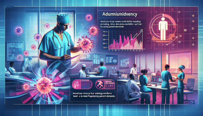 Staff efficiently managing patient care in a modern hospital, adjusting to fluctuating demands.