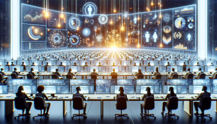 Agents in a call center using advanced tools and screens for targeted calling to optimize sales.